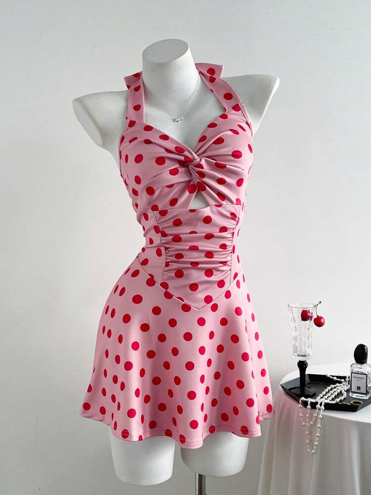 Retro Polka Dot Spaghetti Strap Mini Dress – Backless A-Line Bodycon Style for Summer Parties and Date Nights