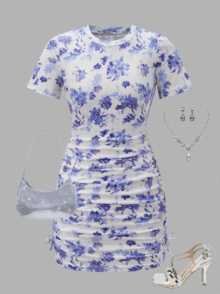 Girls' Ditsy Floral Short Sleeve Dress – Casual Spring Outfit for Girls, Lightweight & Minimalist Daywear for School, Park or Weekend Outings