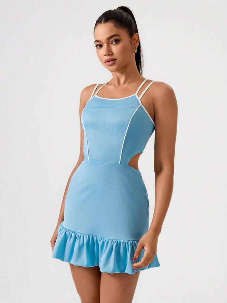 Women's Minimalist Slim Fit Hollow Waist Short Dress - Spaghetti Straps Lightweight Activewear for Daily Wear, Travel, & Casual Outings - Comfortable Cotton Blend