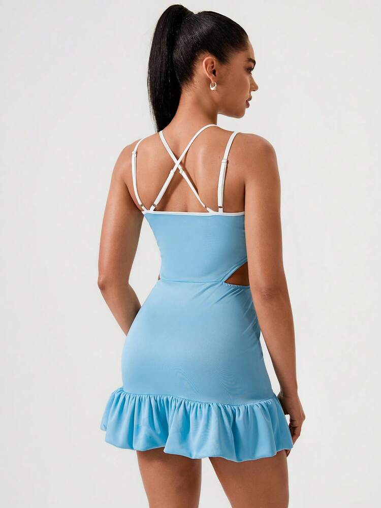 Women's Minimalist Slim Fit Hollow Waist Short Dress - Spaghetti Straps Lightweight Activewear for Daily Wear, Travel, & Casual Outings - Comfortable Cotton Blend