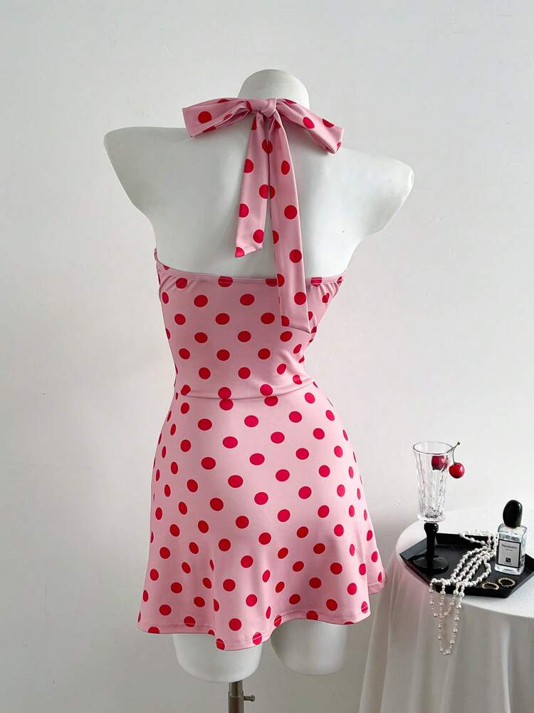 Retro Polka Dot Spaghetti Strap Mini Dress – Backless A-Line Bodycon Style for Summer Parties and Date Nights
