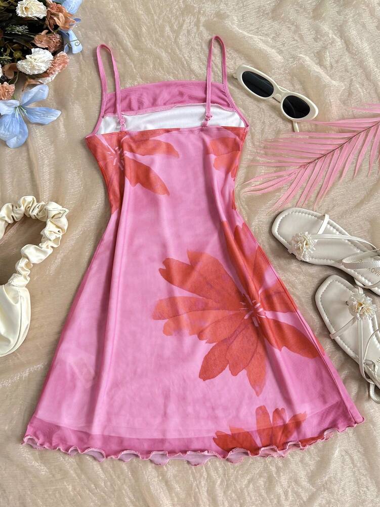 Tween Girls' Casual Minimalist Comfy Floral Print Empire Waist Camisole Dress