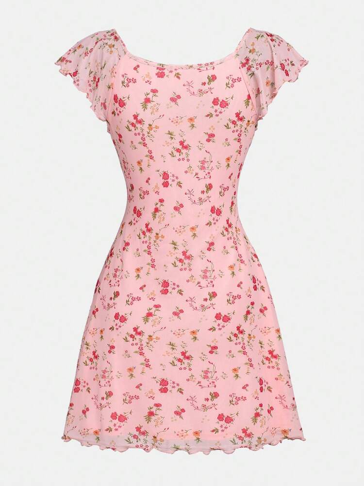 Teen Girls Mesh Floral Print Casual Dress – Elegant Sleeveless Graduation Dress for Summer, Parties & Special Occasions