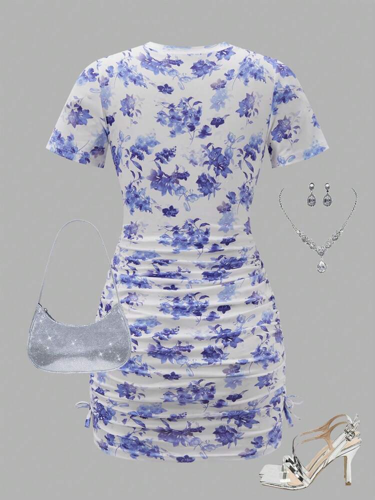 Girls' Ditsy Floral Short Sleeve Dress – Casual Spring Outfit for Girls, Lightweight & Minimalist Daywear for School, Park or Weekend Outings