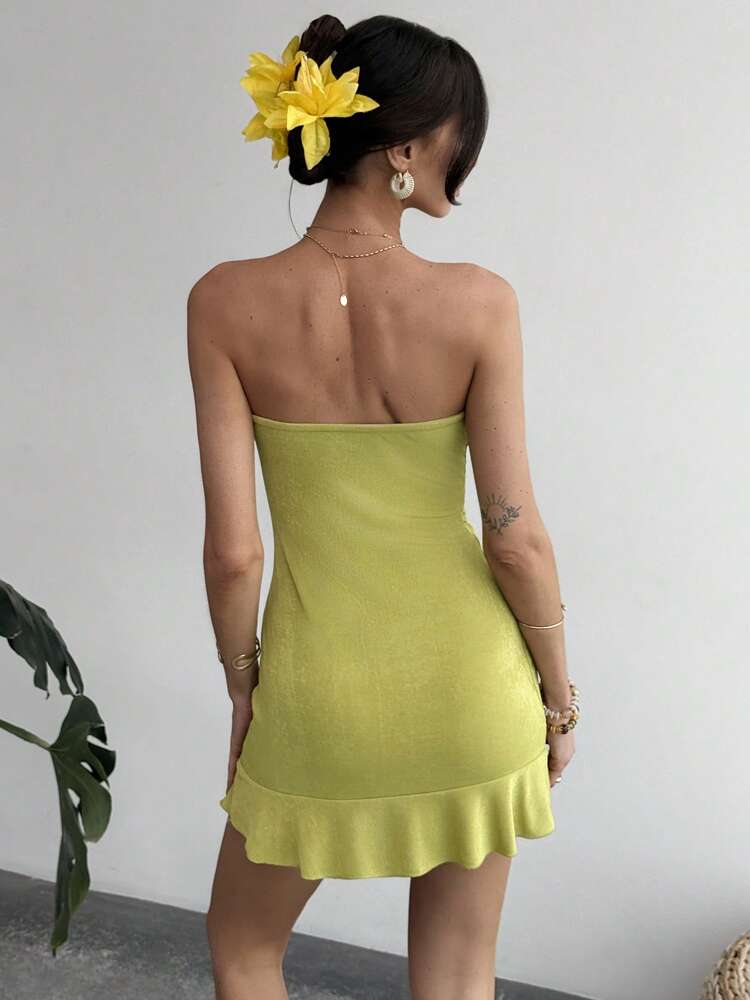 Women's Solid Color Strapless Mini Dress – Fitted Holiday Tube Top Dress, Sexy and Stylish for Summer Parties and Vacations
