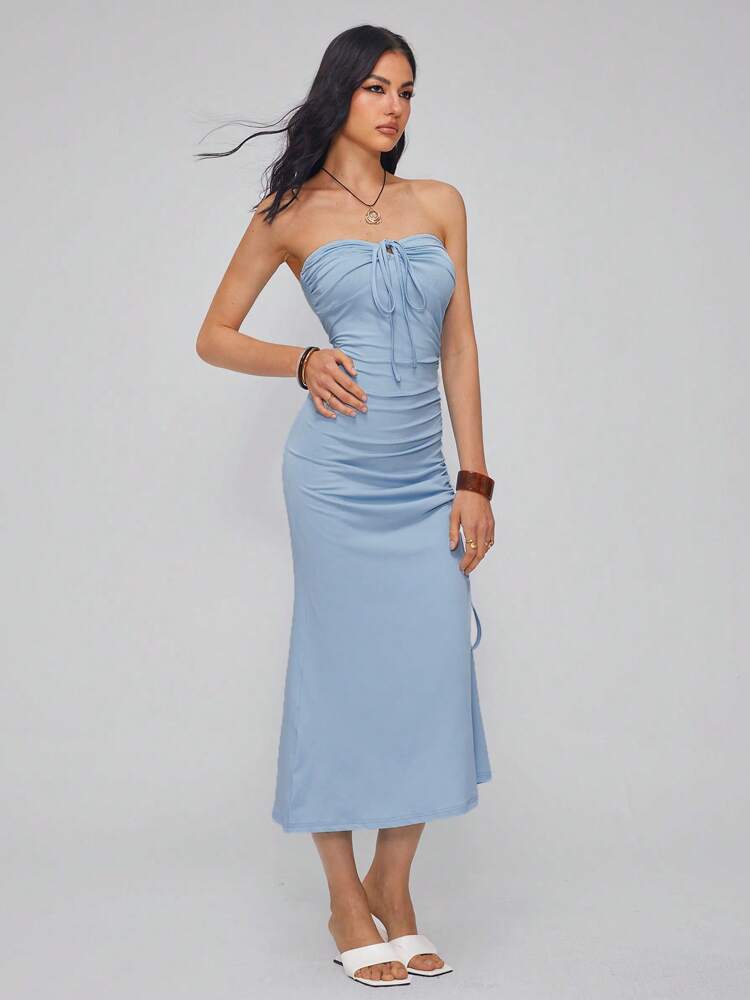 Women's Tight-Fit Ruched Mini Beach Dress with Drawstring Waist – Slimming Summer Vacation Dress for Resort, Poolside, Travel, or Casual Daywear Outfits