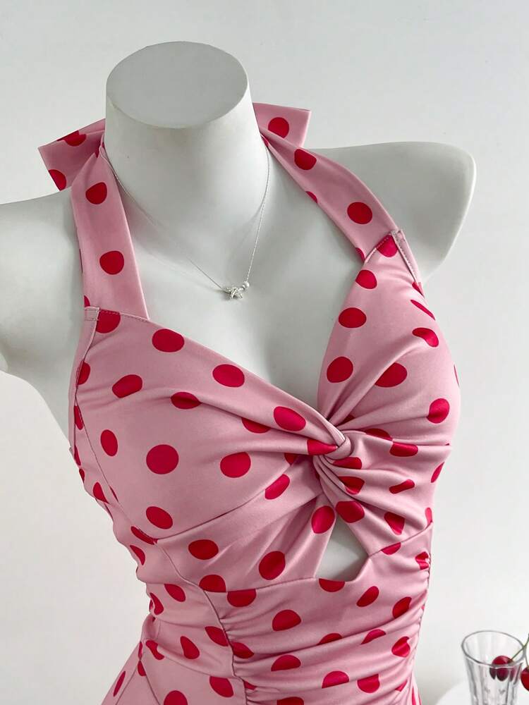Retro Polka Dot Spaghetti Strap Mini Dress – Backless A-Line Bodycon Style for Summer Parties and Date Nights