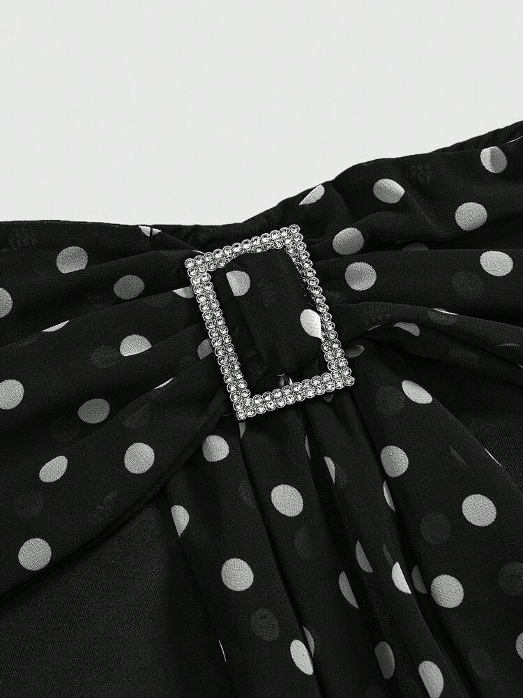 Polka Dot Bowknot Ruched Drawstring Mini Tube Dress, Strapless Summer Casual Party Dress For Women