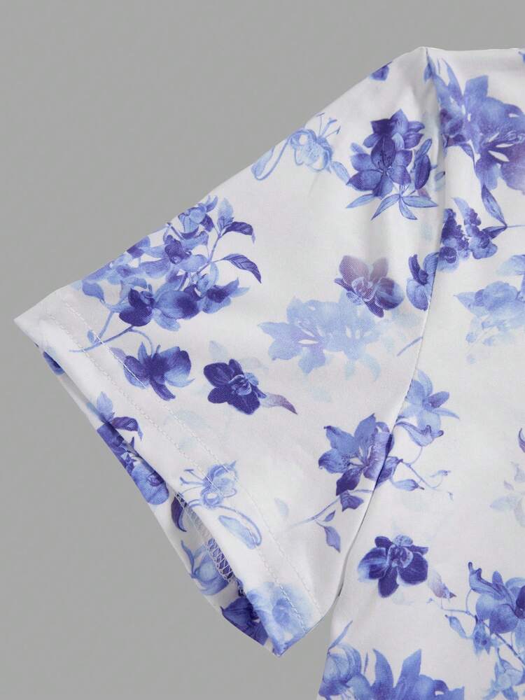 Girls' Ditsy Floral Short Sleeve Dress – Casual Spring Outfit for Girls, Lightweight & Minimalist Daywear for School, Park or Weekend Outings
