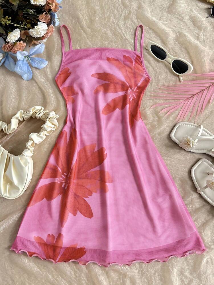 Tween Girls' Casual Minimalist Comfy Floral Print Empire Waist Camisole Dress