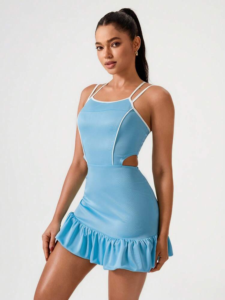 Women's Minimalist Slim Fit Hollow Waist Short Dress - Spaghetti Straps Lightweight Activewear for Daily Wear, Travel, & Casual Outings - Comfortable Cotton Blend
