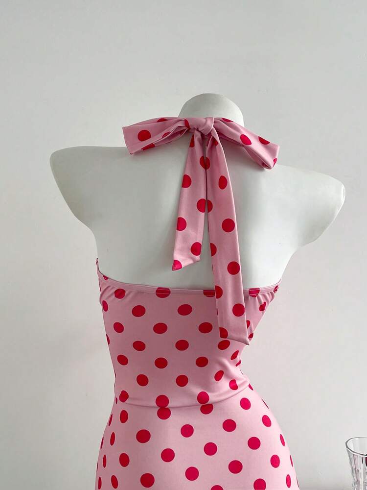 Retro Polka Dot Spaghetti Strap Mini Dress – Backless A-Line Bodycon Style for Summer Parties and Date Nights