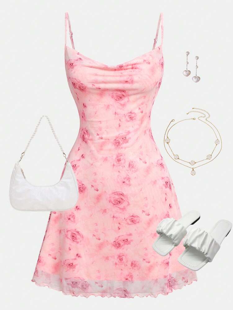 Tween Girls' Casual Minimalist Comfy Floral Print Empire Waist Camisole Dress